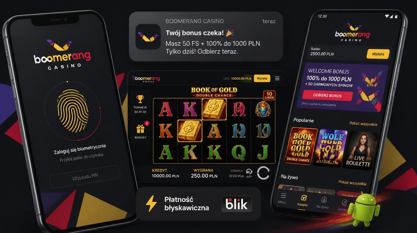 Logowanie biometrią, powiadomienie, emocje w grach slot/live i szybkie płatności w aplikacji Boomerang Casino